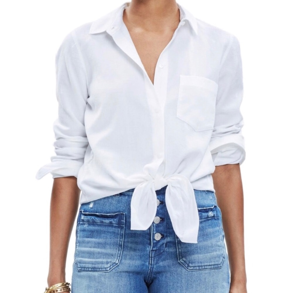 Madewell White Button-Down Tie-Front Shirt